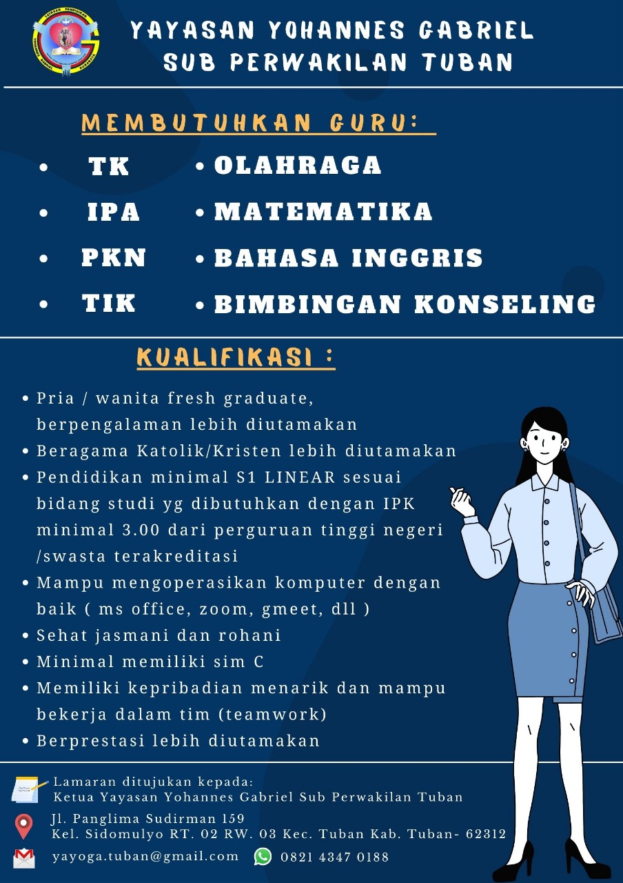 Lowongan Guru Yayasan Yohannes Gabriel Tuban