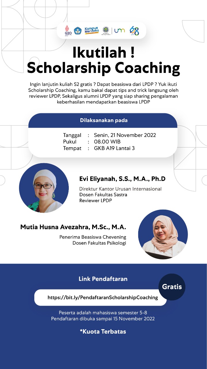 Ikuti Scholarship Coaching, Senin 21 November 2022