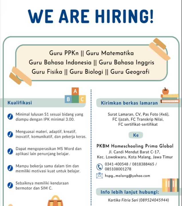 Lowongan Guru di PKBM Homeschooling Prima Global, Malang