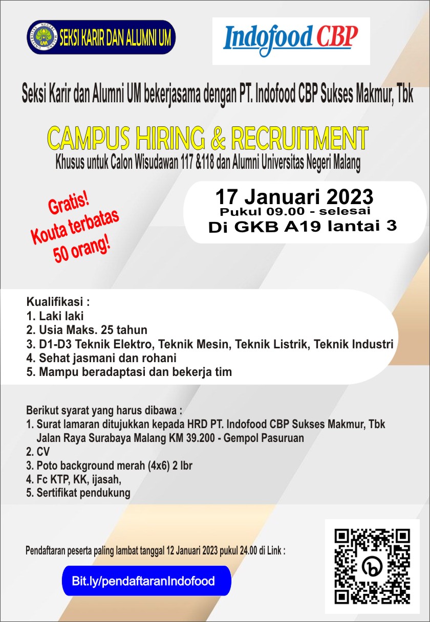Ayo Ikuti Campus Hiring and Recruitment PT. Indofood Bekerjasama dengan UM