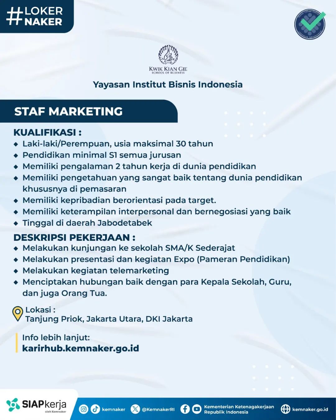 Lowongan Pekerjaan Yayasan Institut Bisnis Indonesia