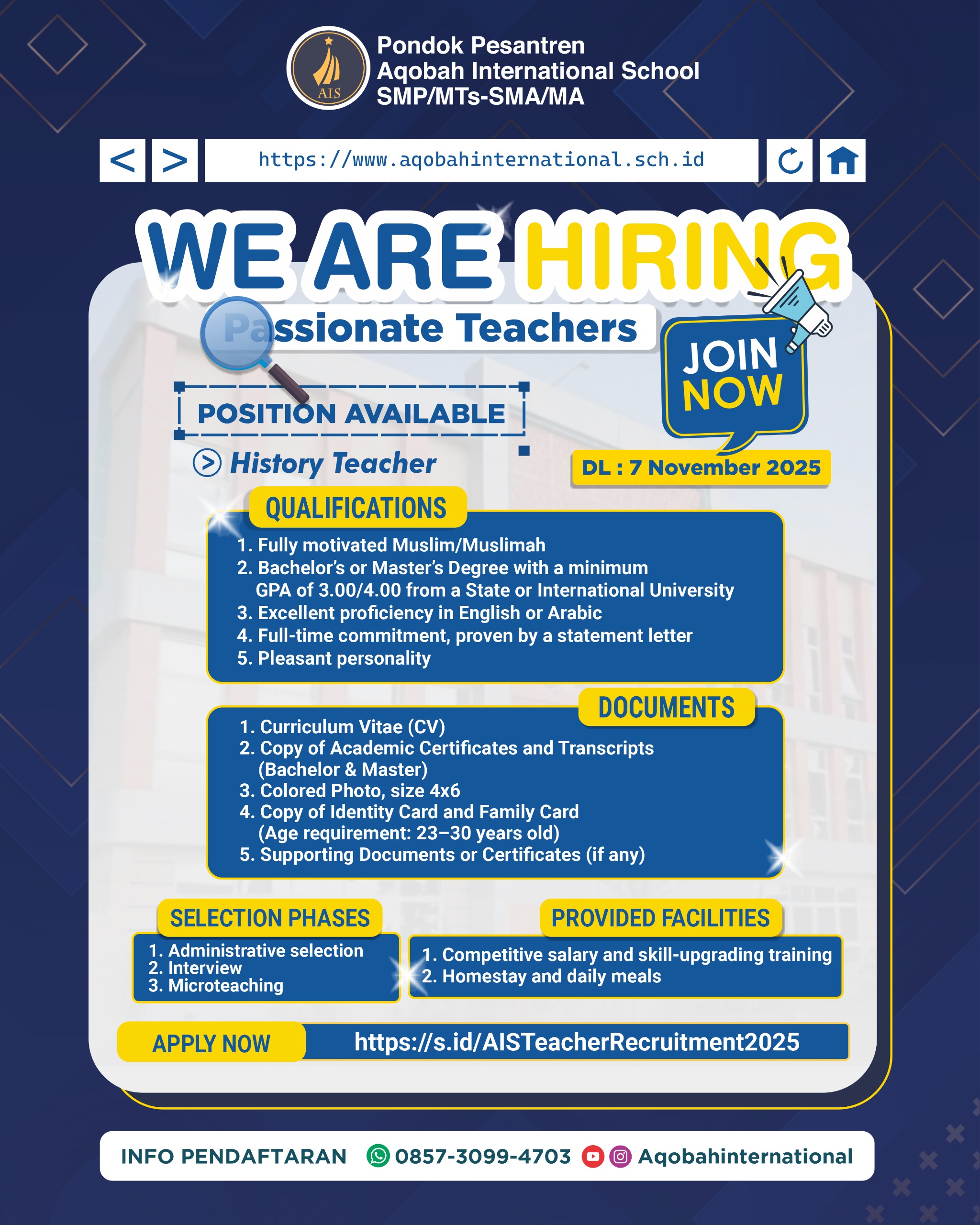 Lowongan Kerja Pondok Pesantren Aqobah International School