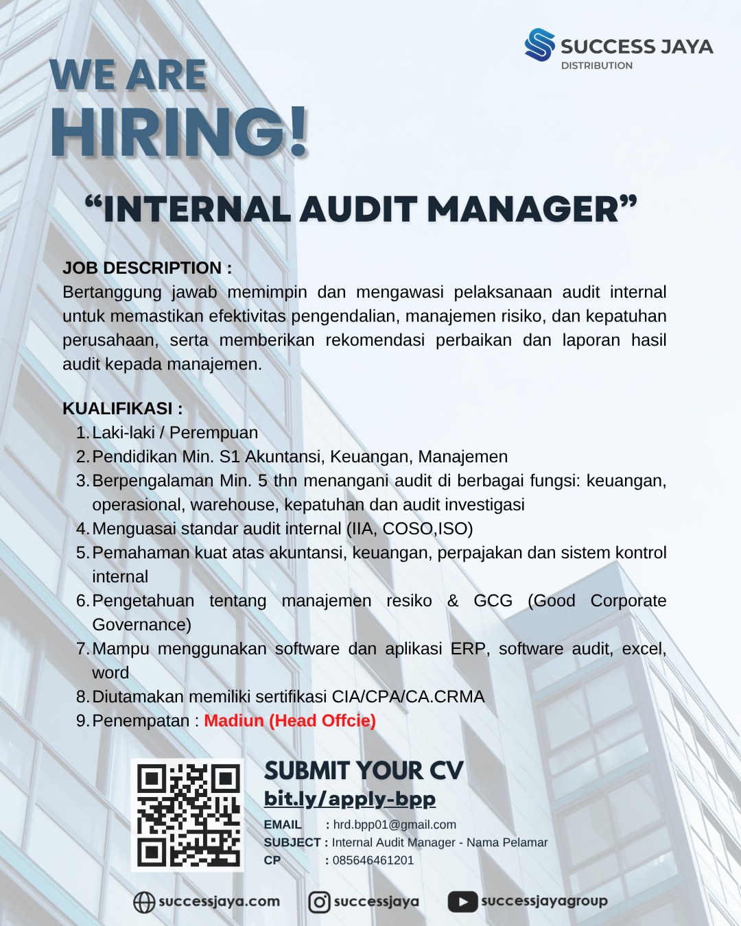 Lowongan Kerja Success Jaya Group Internal Audit Manager