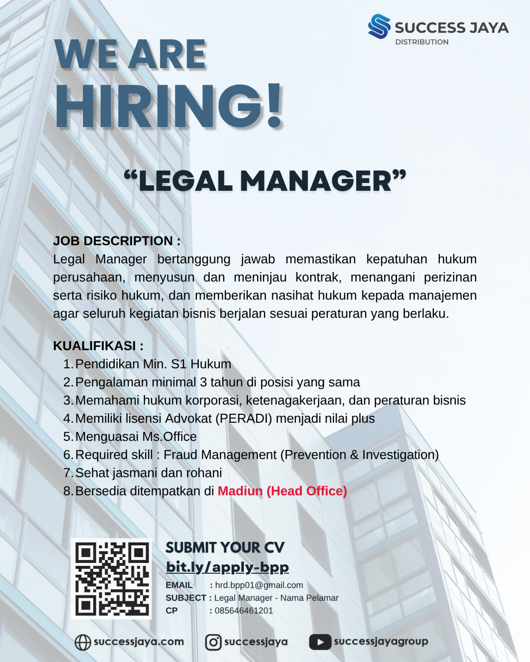Lowongan Kerja Success Jaya Group Legal Manager