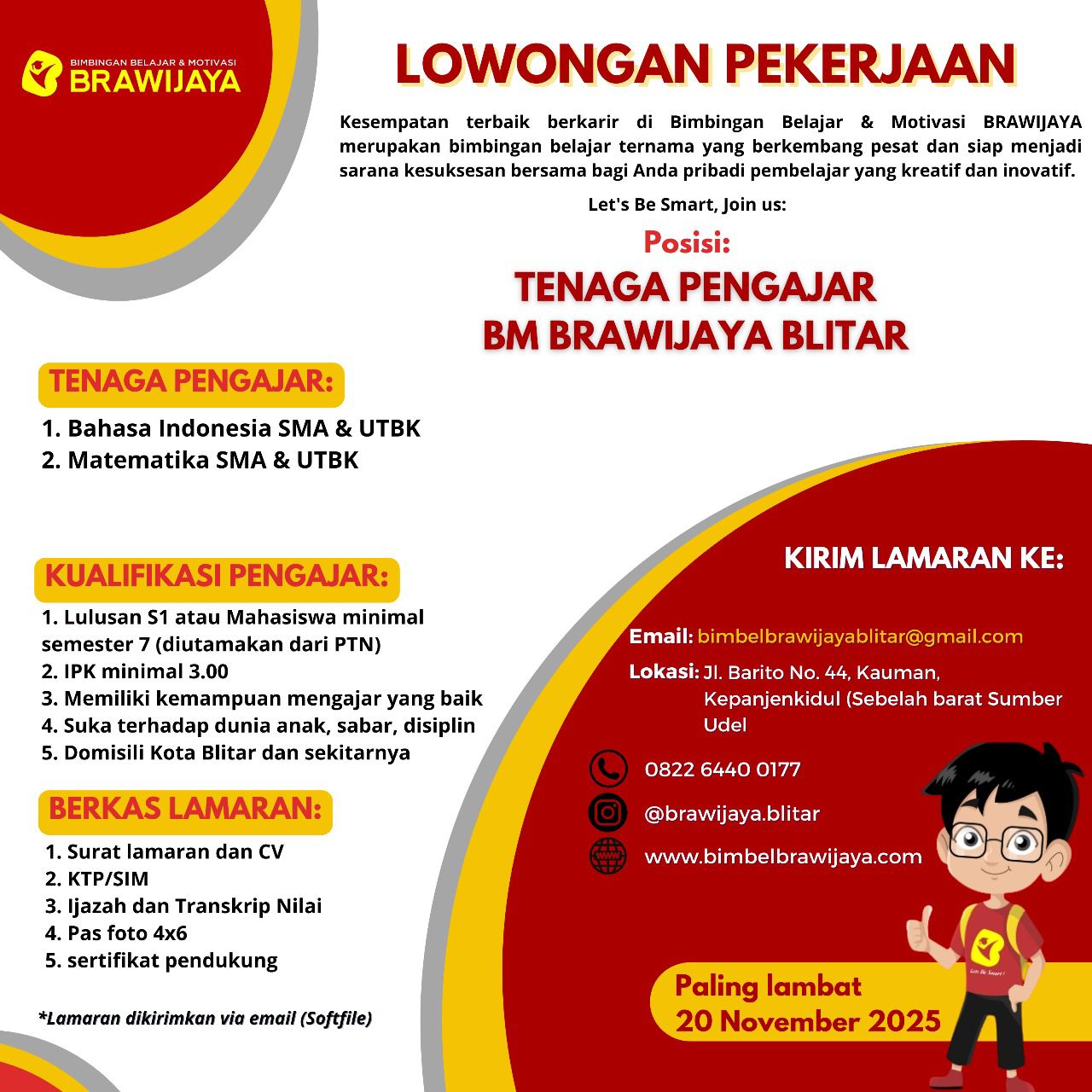 Lowongan Kerja Bimbingan Belajar dan Motivasi Brawijaya