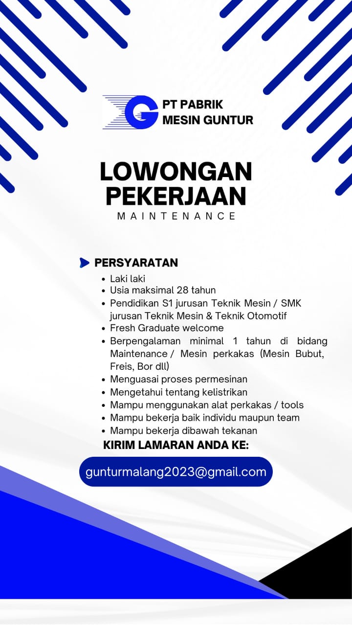 Lowongan Kerja PT. Pabrik Mesin Guntur